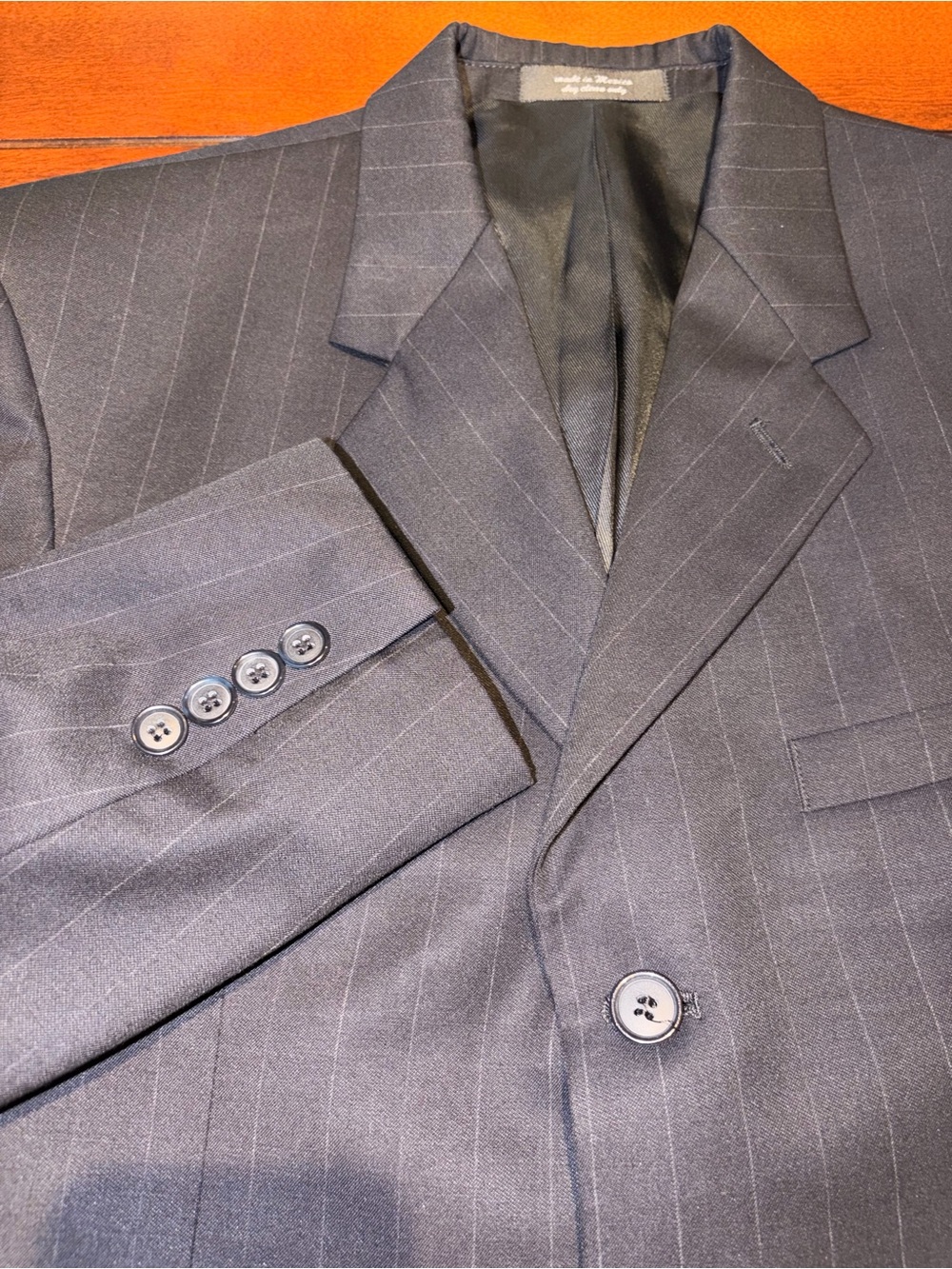 Andrew Fezza New York Pinstripe Wool Silk Blend 3-Button Suit Jacket Size 40S